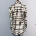 ZARA  Plaid Double Breasted Blazer Jacket Women Sz M Cream Black Tan Long Sleeve Photo 8