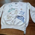 Ivory Knit Blue B Howdy Metallic Embroidered Sweater in size Small White Photo 3