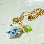 Handmade porcelain tea pot & leaf unique fun fairy antique style necklace🫖🍃🌀 Photo 3