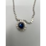 Ori Tao Simple Oval Pendant Necklace, Blue Center Stone Silver Tone Reversible Photo 1