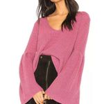 Free People Rose Pink Damsel Bell Sleeve Cotton V-neck Sweater M Photo 0