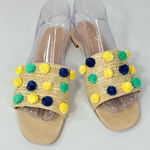 Loft  Women's Pom Pom Raffia Slides/Sandals Tan/Multi-8 Photo 0