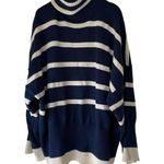 Topshop  Oversized Striped Turtleneck Sweater Navy Cream Size Small Photo 0