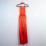 STAUD  Sidney Satin Halter Neck Strappy Back Straight Line Midi Dress Orange M  Photo 1