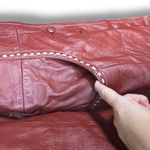 Vintage 70s Burgundy Leather Longline Trench Coat White Whipstitch Western Ranch Red Photo 7