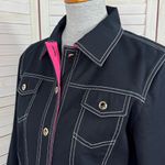 Vntg St. John Sport Contrast Stitch Button Front Denim Jacket Black Pink Small Photo 4