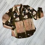 Dress Barn Vintage‎  Printed Button Front Blouse Shirt Olive Tan Small Photo 9