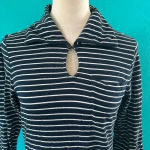 LRL Lauren Ralph Lauren Navy Stripe Cotton Collared Long Sleeve Midi Dress S Blue Photo 1