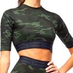 Good American Like New Icon Crop Workout Top Green Camo Size Photo 0