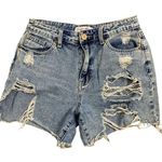 Denim Blvd  Mid Rise Destroyed Shorts S Med Wash Jean 5 Pocket Cut Off Button Zip Photo 0
