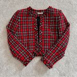 Alice + Olivia Kidman Tweed Plaid Jacket in Schoolgirl Plaid Bright Ruby Photo 8