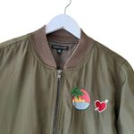 Kendall + Kylie  Bomber Jacket Khaki Green Babe Patches Zip Front Women's SZ M Photo 1