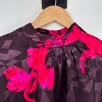 Nine West  Brown Hot Pink Print Blouse size Medium High Neck Long Sleeves NWT Photo 3