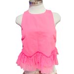 Sunday in Brooklyn  Hot Pink Top With A Ruffled Tulle hem Cropped Size S NWT Photo 1