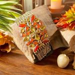 Kenneth Cole Gold-Tone Stretch Bracelet w/ Red & Amber Stones Photo 0