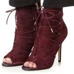 Sam Edelman Asher Suede Merlot Open Toe Lace Up Side Zip Stiletto Ankle Bootie Photo 1