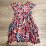 Sundance  Vivian Silk Pink Blue Ruffle Floral Short Sleeve Flutter Dress Size 8 Photo 2