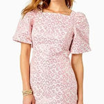 Lilly Pulitzer Taffia Dress Womens 10 Pink Jacquard Puff Sleeve Leopard Party Photo 0