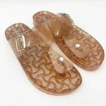 RASOLLI Glitter Jelly Sandals Glitter Gold Thong Pool Beach Buckle Plastic SZ 9 Photo 0
