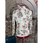 Blouse floral 1970s button up orange green pink bright Size M Photo 2