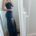 SET michael lo sordo silk navy cut out high slit crop top skirt set Size 2 Photo 2