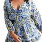 Aerie Rock n Ruffle Animal Print Mini Dress Sz Lg Blue Yellow Long Sleeve V-Neck Photo 0