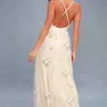 Lulu's Lorenzo Beige Embroidered Maxi Dress Cream Floral Dress Wedding Size M Photo 1