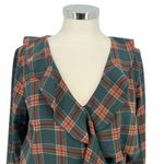 Lumière Lumiere Plaid Wrap Ruffle Collar Balloon Sleeve Blouse Green Orange Size Medium Photo 1