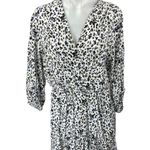 ZARA White Black Leopard Long Sleeve V Neck Pleated Faux Wrap Aline Mini Dress L Photo 1