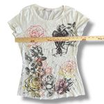 Y2K Graphic Rose Cross Tee Appropriate Behavior White Distressed Glitter S/M Photo 2