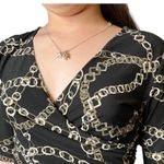 Daisy Fuentes  Womens Small Chain DRESS Black Taupe White Belt V Neck Mob Wife Photo 1