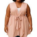 Lane Bryant  Waterfall Chiffon Tie Waist Vest Pink Size 26/28 Boho Summer Flowy Photo 0