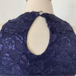 Vintage 90’s Navy Blue Satin Floral Lace Sleeveless Empire Waist Dress Size 8 Photo 4