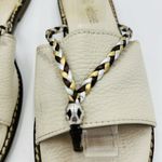 Brighton  Ivory Leather Slides Sandals Metallic Braiding Sz 7.5 Flats Olive Beach Photo 2