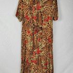Teddi Womens Dress Size Petite S Brown Cheetah Floral Short Sleeve Midi Casual Photo 2