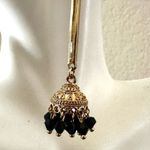 Gold tone black dangling bead Indian earrings Photo 7