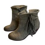 Sam Edelman Louie Fringe Trimmed Green Leather Booties Photo 5