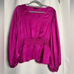 1. State State Hot Pink Satin Long Sleeve Blouse Small Photo 8