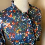 Vintage Claire Tiffany Traveler Abstract Ruffle Dress | Small | Pinup Rockabilly Blue Photo 5