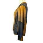 Clara Sun Woo Top Crossover Faux Wrap Size Large Navy Mustard Long Sleeve Travel Gold Photo 4