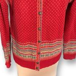 Vintage 90s Ms. Lee Knit Cardigan Sweater Cherry Red Colorful Fair Isle Crewneck Size L Photo 2