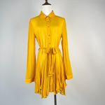 Farm Rio NWOT  Irregular Ruffles Mini Shirt Dress Long Sleeve Size S Belt Tie Photo 2