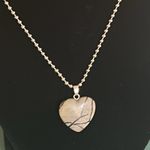 2 Picasso Jasper, Amazonite Heart Shaped Stone Pendants with a Silver Tone Chain Blue Photo 4