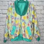 Casual Isle Vintage  Reversible Windbreaker Pastel Teal Floral Size L 90s Nylon Photo 0