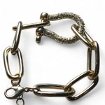 Gold Tone Chain Link Bracelet Shackle Horseshoe Crystals Women's Photo 0
