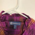 Democracy NEW NWT Long Sleeve Ruffle Neckband Plaid Button Down Shirt Purple S Photo 6