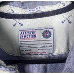 Artistry In Motion Blue and White Button Up Collared Long Sleeve Shirt Size M Photo 2