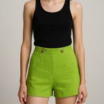 ZARA Lime Green High-Waisted Textured Shorts M Photo 0