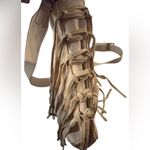 Expressions NYC Vegan Leather w/ Suede Fringe Crossbody Bag in Cream. Photo 3