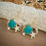 Seashell & starfish pendant drop hallow round shape gold plated earrings‎ faux f Size undefined Photo 7